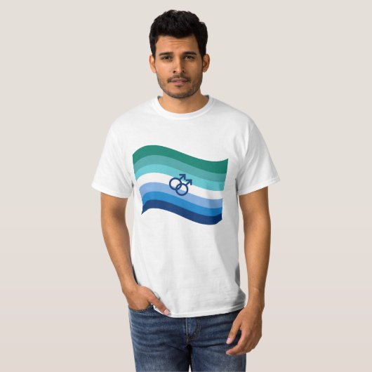 T-shirt Gay Homme Love Pride Azure Wavy Flag (Devant entier)