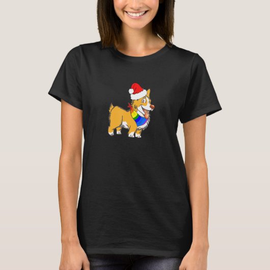 T-shirt Gay Lgbtq Fierté Noël mignon Corgi Santa Hat Hol (Devant)