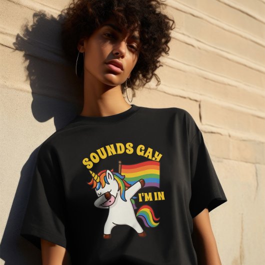 T-shirt Gay pride Dabbing Unicorne Avec Drapeau