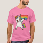 T-shirt Gay pride Dabbing Unicorne Avec Drapeau (Devant)