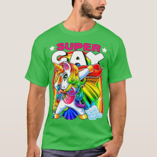 T-shirt Gay pride Drapeau Super Gay Dabbing Unicorne LGB P