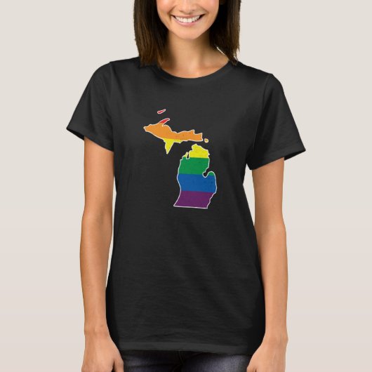 T-shirt Gay Pride Flag Michigan State Map Rainbow Stripes (Devant)