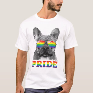 T-shirt Gay pride français de Buldog LGBT Rainbow Flag Sun