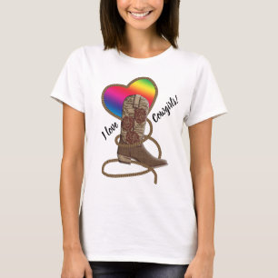 T-shirt Gay pride Lesbian I Love Cowgirls Rainbow Heart