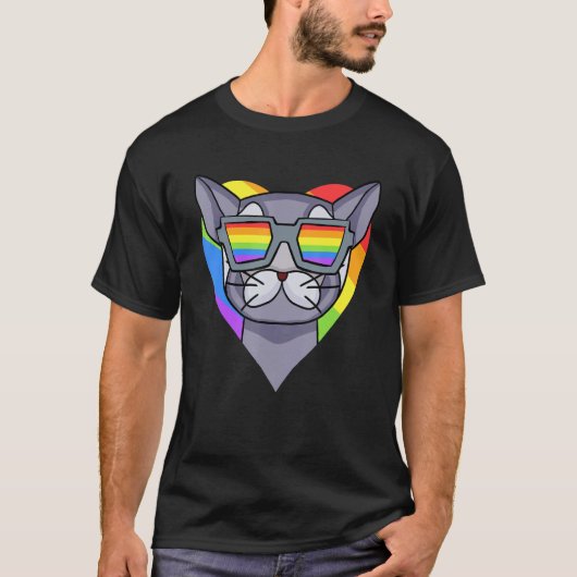 T-shirt Gay Pride LGBT Rainbow - Cat Breed British shortha (Devant)
