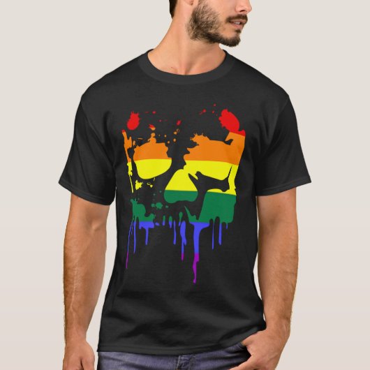 T-shirt Gay Pride Rainbow Flag Halloween Skull Shirt (Devant)