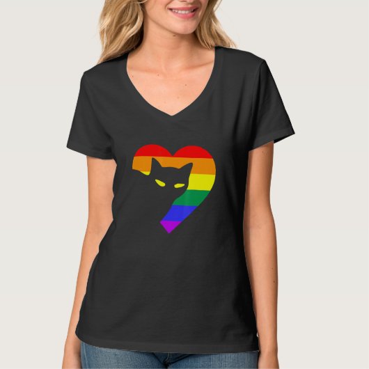 T-shirt Gay pride Rainbow Heart Cat Lgbt Pride Mois (Devant)