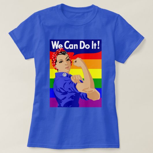 T-SHIRT GAY PRIDE ROSIE LE RIVETER AVEC DRAPEAU DE PLANCHE (Design devant)