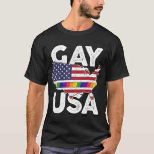 T-shirt Gay USA American LGBT Pride Rainbow Flag Marche Ra
