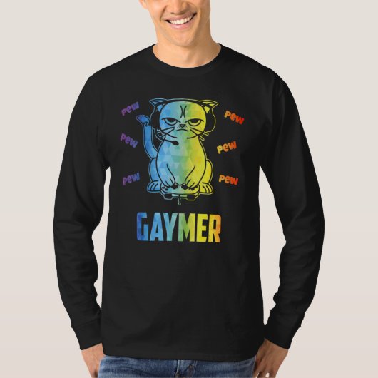 T-shirt Gaymer Lgbt Cat Pride Rainbow Video Game (Devant)