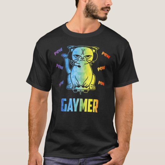 T-shirt Gaymer Lgbt Cat Pride Rainbow Video Game (Devant)