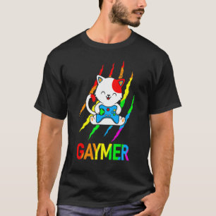 T-shirt Gaymer Lgbt Fierté Chat Arc-en-ciel Jeu Vidéo