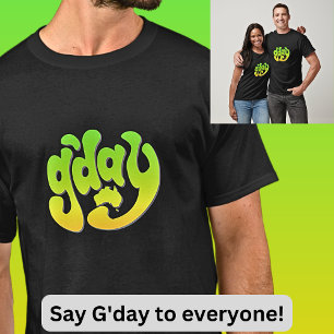 T-shirt G'DAY avec l'Australie Carte Vert Or sur Dark