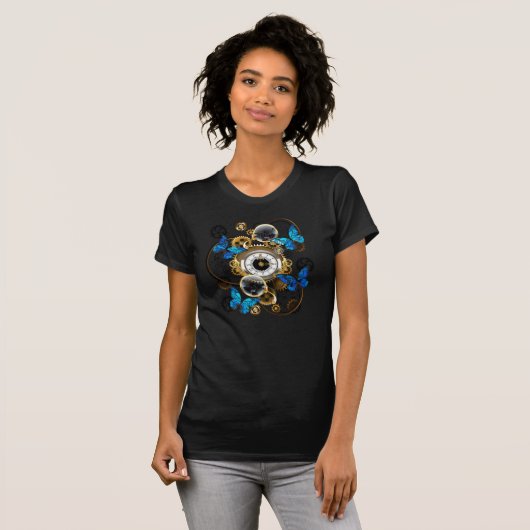 T-shirt Gears of Steampunk and Blue Butterflies (Devant entier)