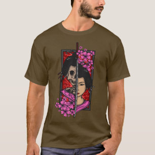 T-shirt Geisha avec katana et sakura cerisier en fleurs sa
