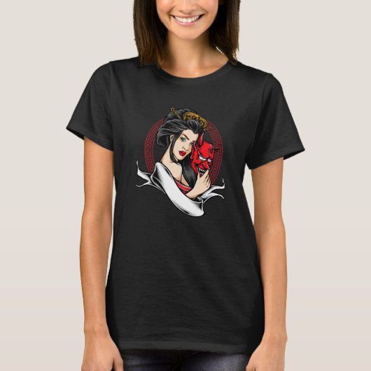 T-shirt Geisha Avec Oni Mask Devil Demon (Devant)