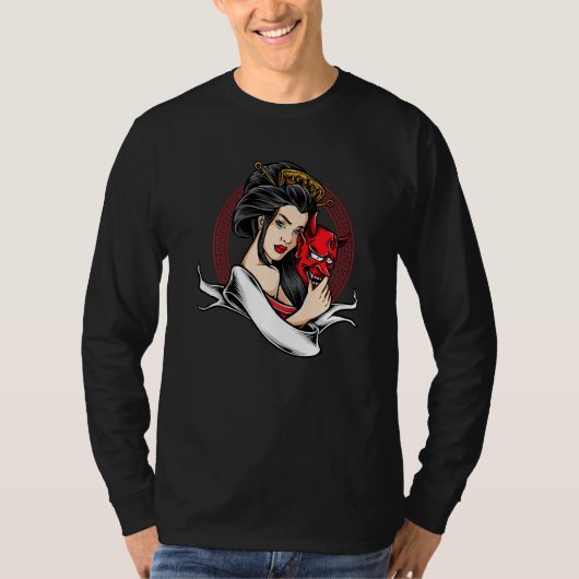 T-shirt Geisha Avec Oni Mask Devil Demon (Devant)
