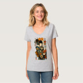 T-shirt Geisha et Cat - Floral japonais (Devant entier)