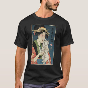 T-shirt Geisha Et Chat 1 Ukiyo E Guerrier Japonais Samour