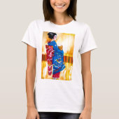 T-shirt Geisha japonais avec kimono bleu (Devant)