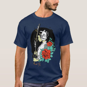 T-shirt Geisha japonais avec Oni Masque Yokai Samurai (2)