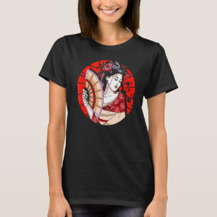 T-shirt Geisha Japonaise Avec Fan Sakura Japonaise Geisha