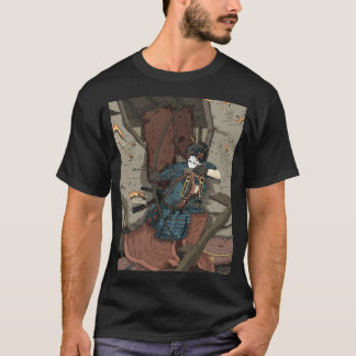 T-shirt Geisha Samurai Girl Avec Un Bow Et Katana.