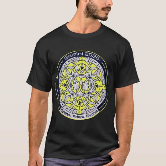 T-shirt Gemini 2026 Twin Zodiac Mandala | Speak, Adapt, Ev (Devant)