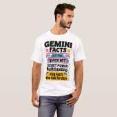 T-shirt Gemini Facts : Quick Wit, Multitâche et Endless (Devant entier)