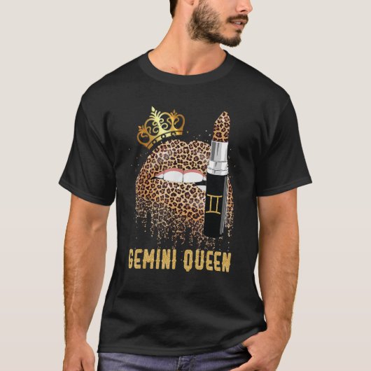 T-shirt Gemini Queen Leopard Lips Gemini (Devant)