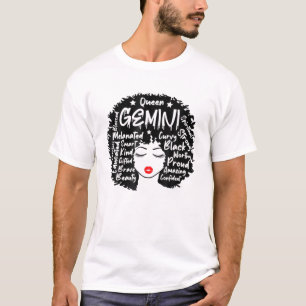 T-shirt Gemini Queen Zodiac Afro Hair Style Personnalité Q