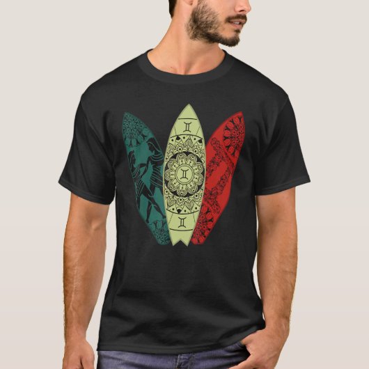 T-shirt Gemini Zodiac Sign Surfboard Surfing Horoscope (Devant)