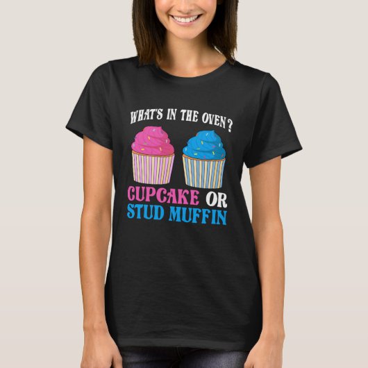 T-shirt Gender Reveal What's In The Oven Cupcake or Stud M (Devant)