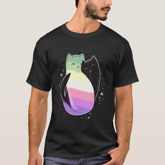 T-shirt Genderfae Cat Flag Nonbinary Transgender LGBT Blac (Devant)