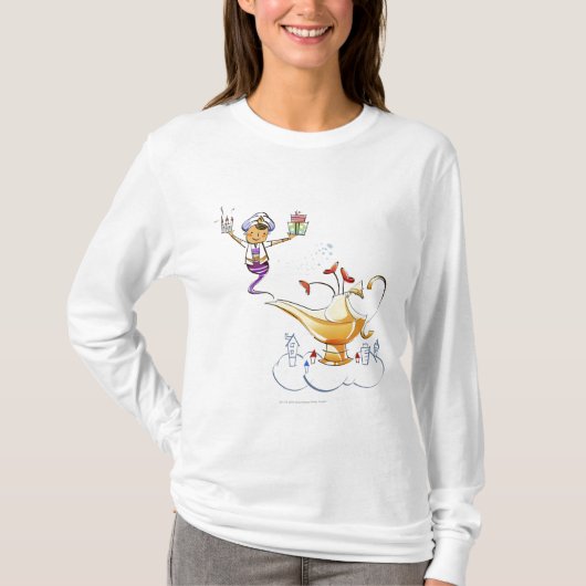 T-shirt Génie apportant une maison et des cadeaux d'une (Devant)