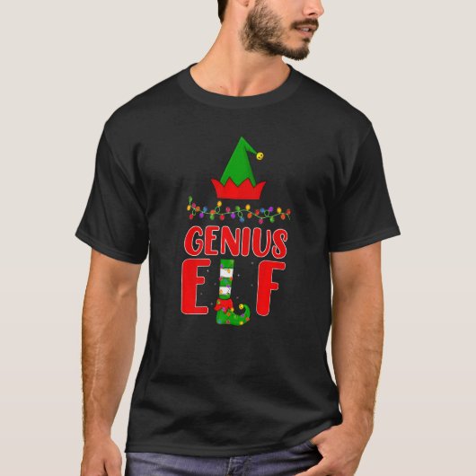 T-shirt Genius Elf Matching Family Lighting Noël (Devant)