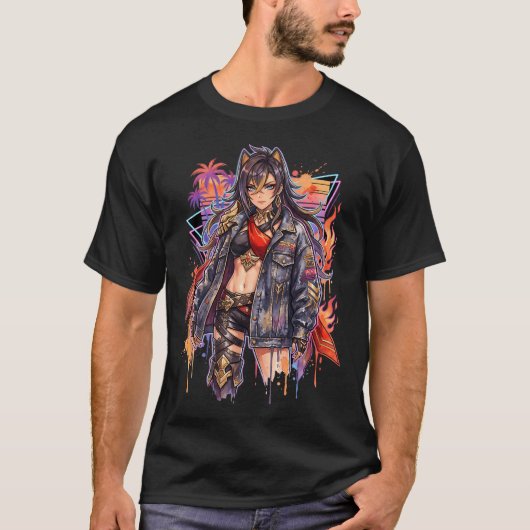 T-shirt Genshin Dehya Flame Mane Eremite Vaporwave Rétro P (Devant)