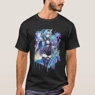 T-shirt Genshin Impact Eula Vaporwave Neon Grille Texte Ja