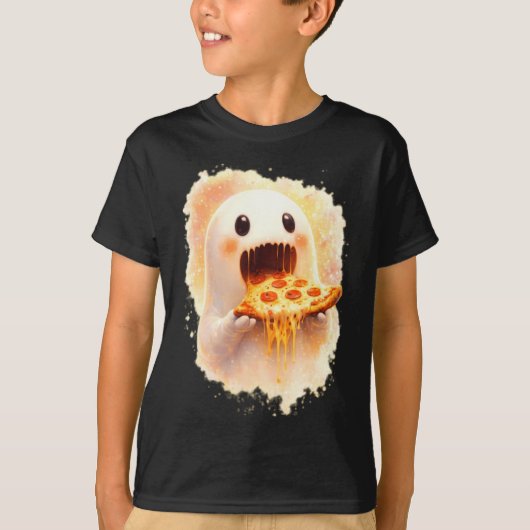T-shirt Gentil Fantôme de Pizza Mangeant de la Pizza Drôle (Devant)
