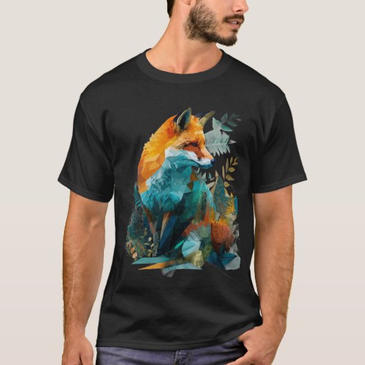T-shirt Geometric Fox with Botanical Background (Devant)