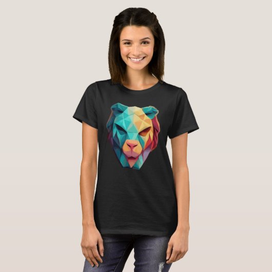 T-shirt Geometric Lion Polygon Low Poly Lions Face 1 (Devant entier)