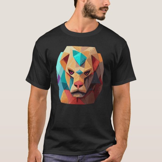 T-shirt Geometric Lion Polygon Low Poly Lions Face 2 (Devant)
