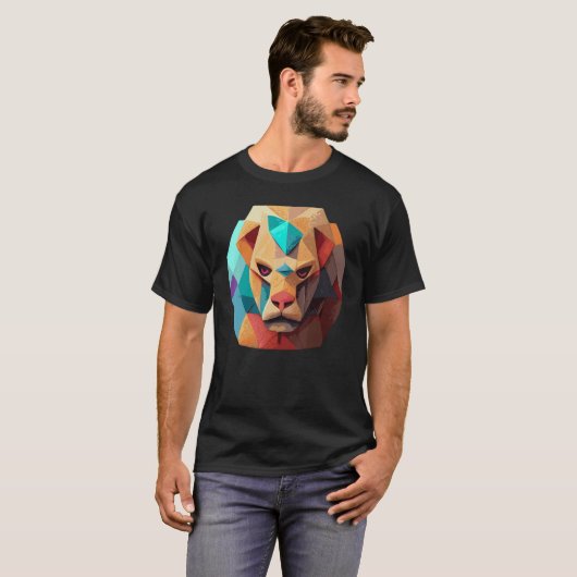T-shirt Geometric Lion Polygon Low Poly Lions Face 2 (Devant entier)