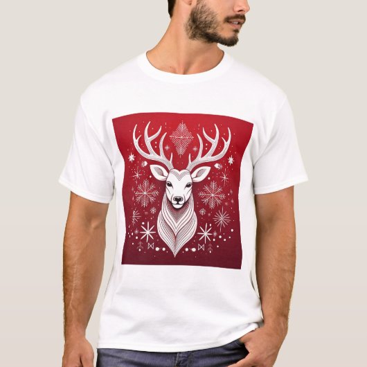 T-shirt Geometric Reindeer Christmas Nordic Reindeer (Devant)