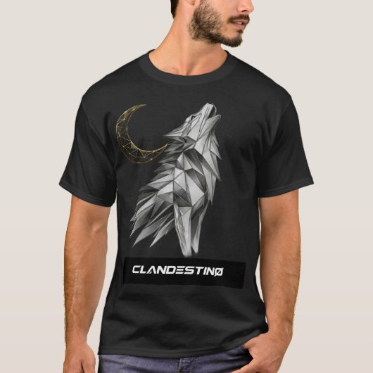 T-shirt Geometric Wolf Howling Moon  (Devant)