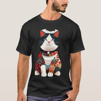 T-shirt Géométrie Florale Kitten Lover Japonais Art Cute C