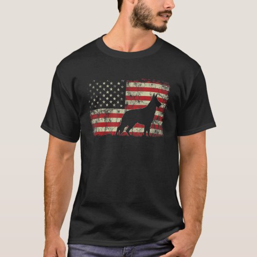 T-shirt German Shepherd American Usa Flag 4th of July Dog (Devant)