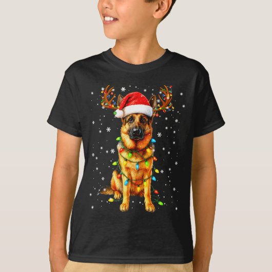 T-shirt German Shepherd Christmas Tree Lights Pajama Dog L (Devant)