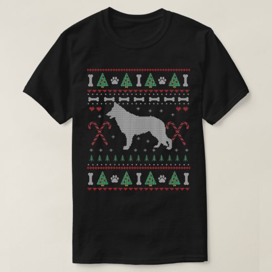 T-shirt German Shepherd Christmas Ugly Sweater Funny Dog L (Design devant)