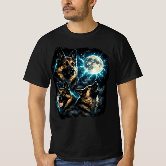 T-shirt German shepherd dog  howling at the moon (Devant)